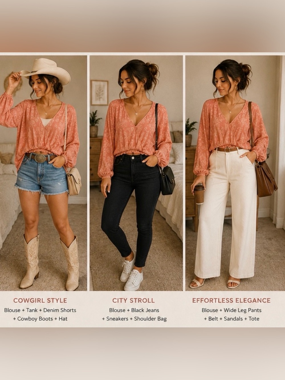 Floral Boho Wrap Blouse - Coral / Peach - Picture 3 of 7
